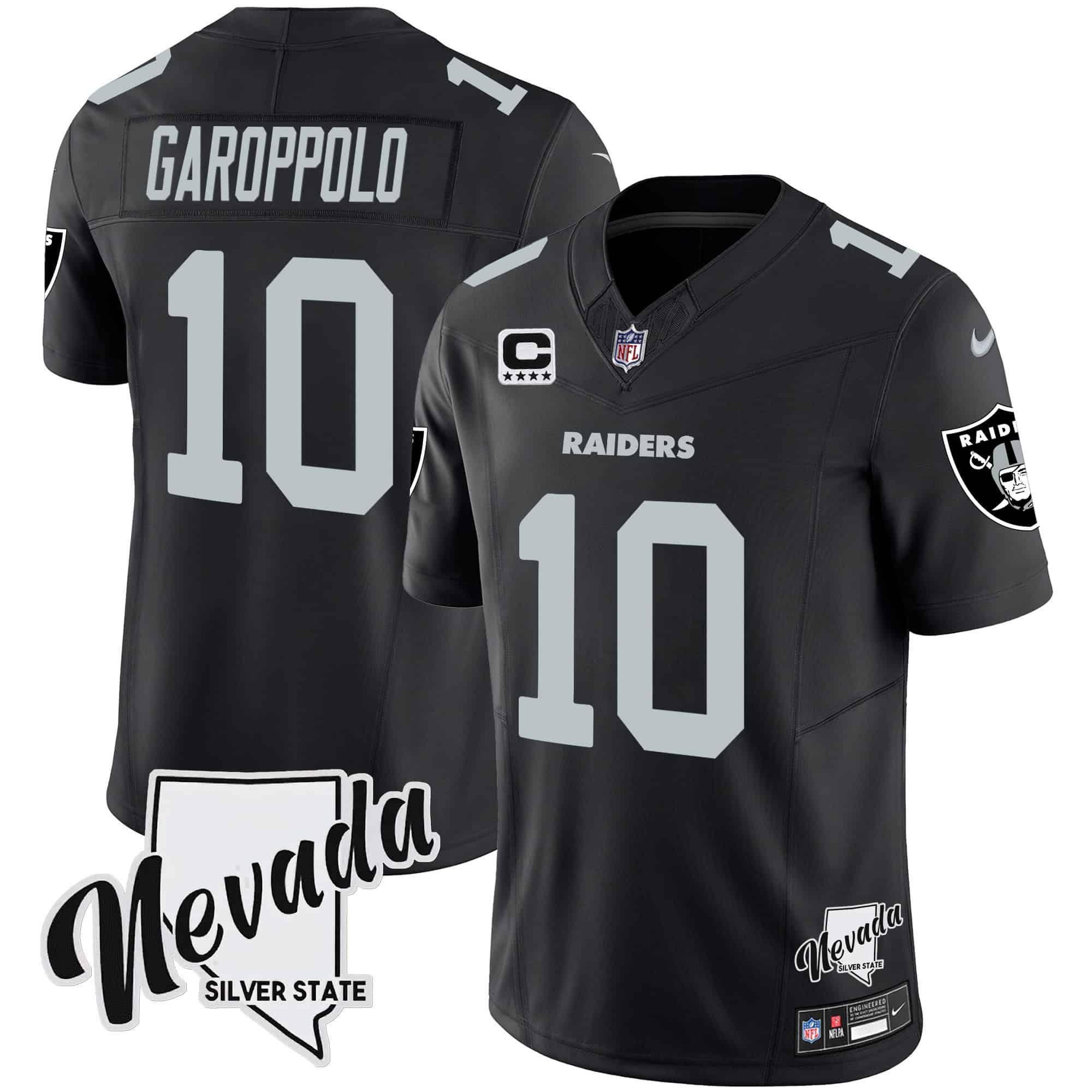 Men Oakland Raiders #10 Garoppo Black 2024 Nike Nevada Silver State Patch Vapor NFL Jersey style 1